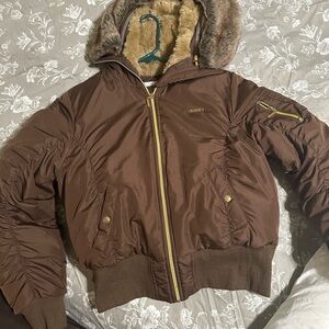 South Pole Brown Bomber Jacket with Fur Trim